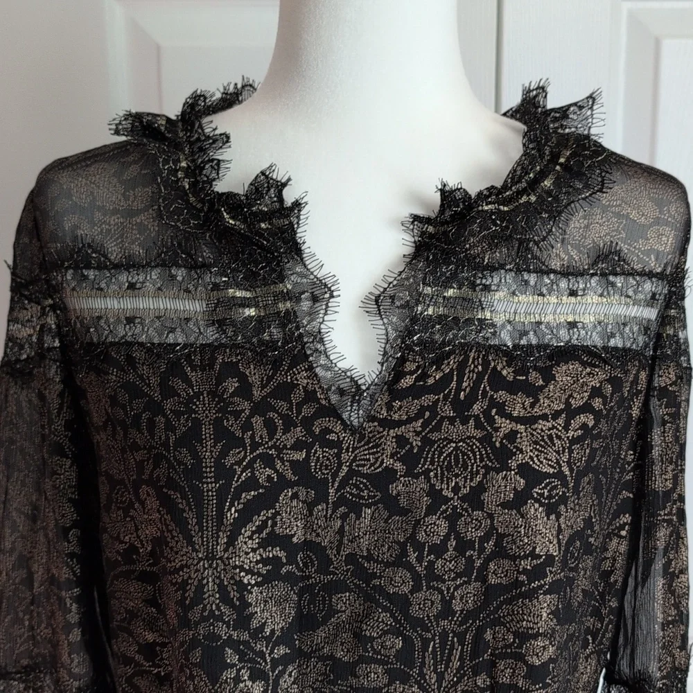 Elie Tahari Black And Gold Silk Blouse - Picture 2 of 12